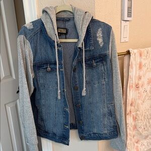 Denim Jacket with Gray Hood